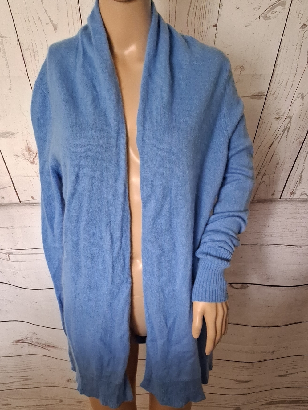 Tahari Cerulean Blue Open-Front Women's Cashmere Cardigan Size M